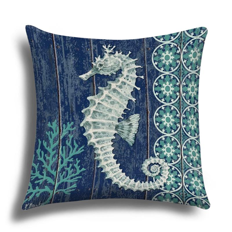 Linen Pillowcase, Marine Life Printing Cushion Cover 40x40 50x50 60x60, Suitable for Bed Car Sofa, Pattern Can Be Customized