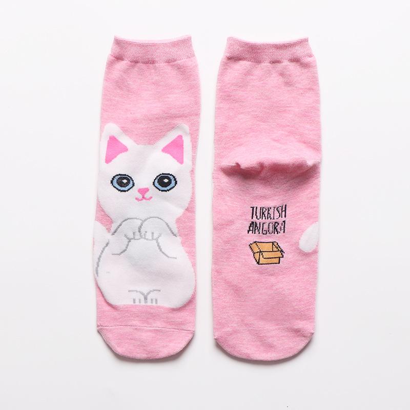 Korea Cartoon Cute Cat Socks Women Cotton Casual Skateboard Style Socks Spring Summer Gift