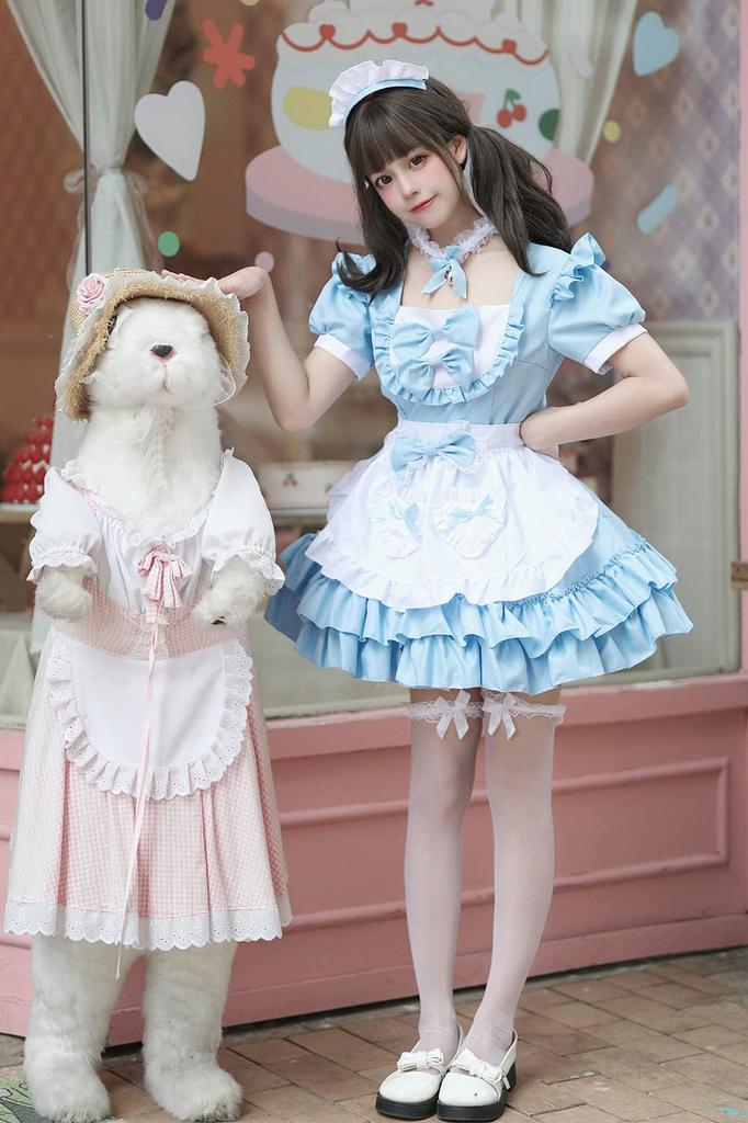 YAISHN Gothic Lolita Maid Available In 4 and with Bell Halloween Cute Lolita Short Bow and Performance Includes Socks Outfit, Popular, Colors Pink,