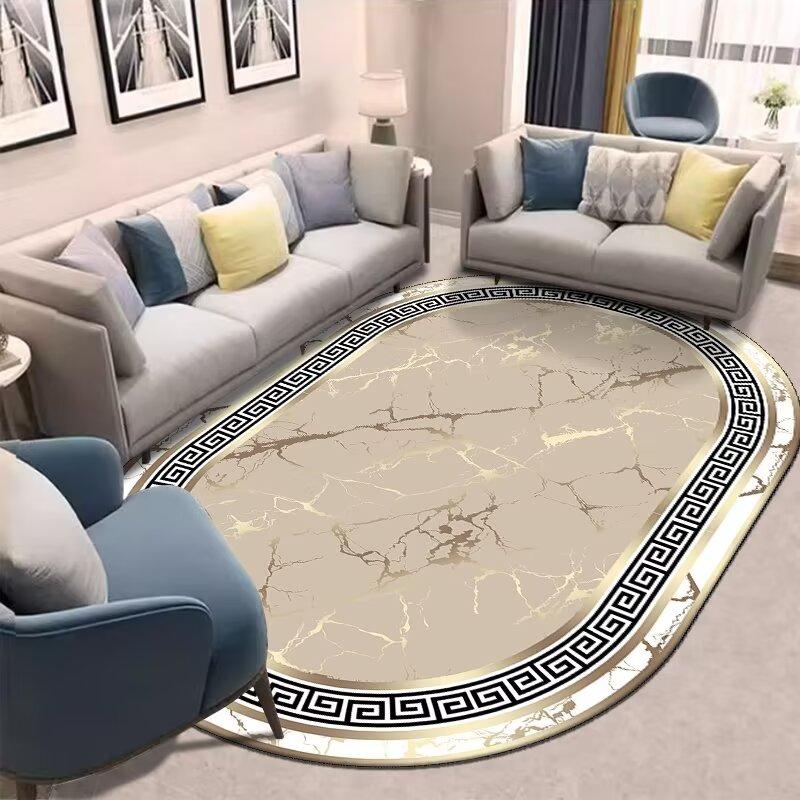 Golden Oval Carpet for Living Room Persian Luxury Decoration Bedroom Easy Clean Plush Rug Lounge Cloakroom Antiskid Soft Mats