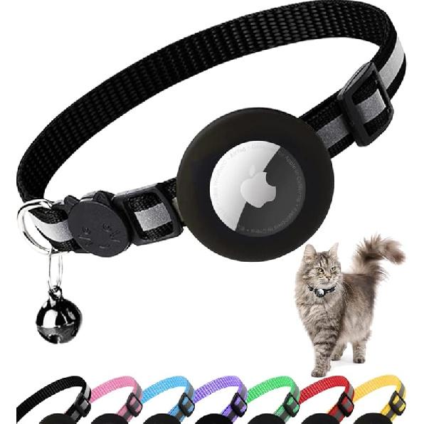 Airtag Cat Collar Breakaway, Reflective Kitten Collar with Apple Air Tag Holder and Bell for Girl Boy Cats, 0.4 Inches in Width and