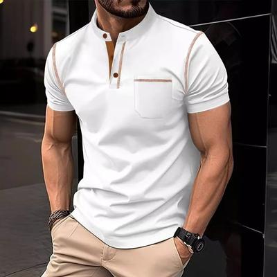 Men Solid Color Short Sleeve Button Slim Fit Casual Mens Polo Shirt