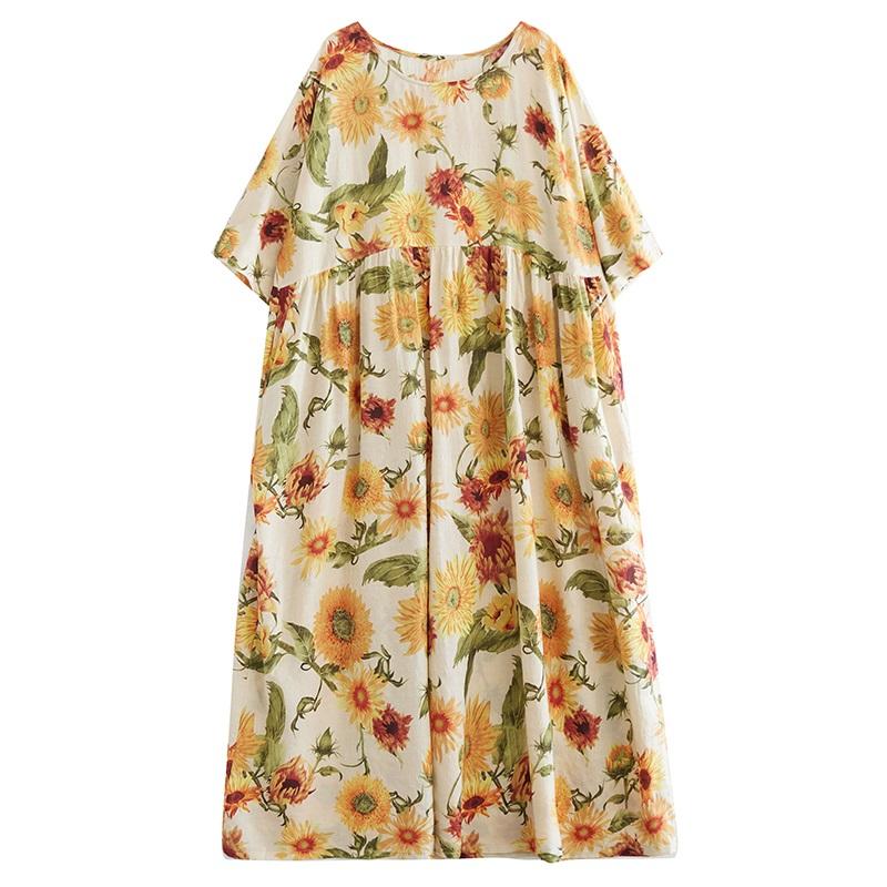 Short Sleeve Plus Size Vintage Floral New In Dresses for Women Casual Loose Long Summer Dress