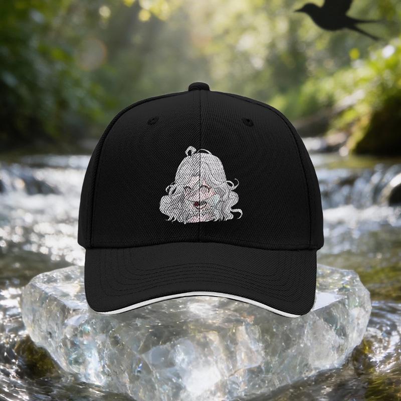 Crazy Silvery-Haired Girl Portrait Sandwich Baseball Cap, Unisex Easy Lightweight Adjustable Outdoor Sun Hat, Ideal Gift for Tra