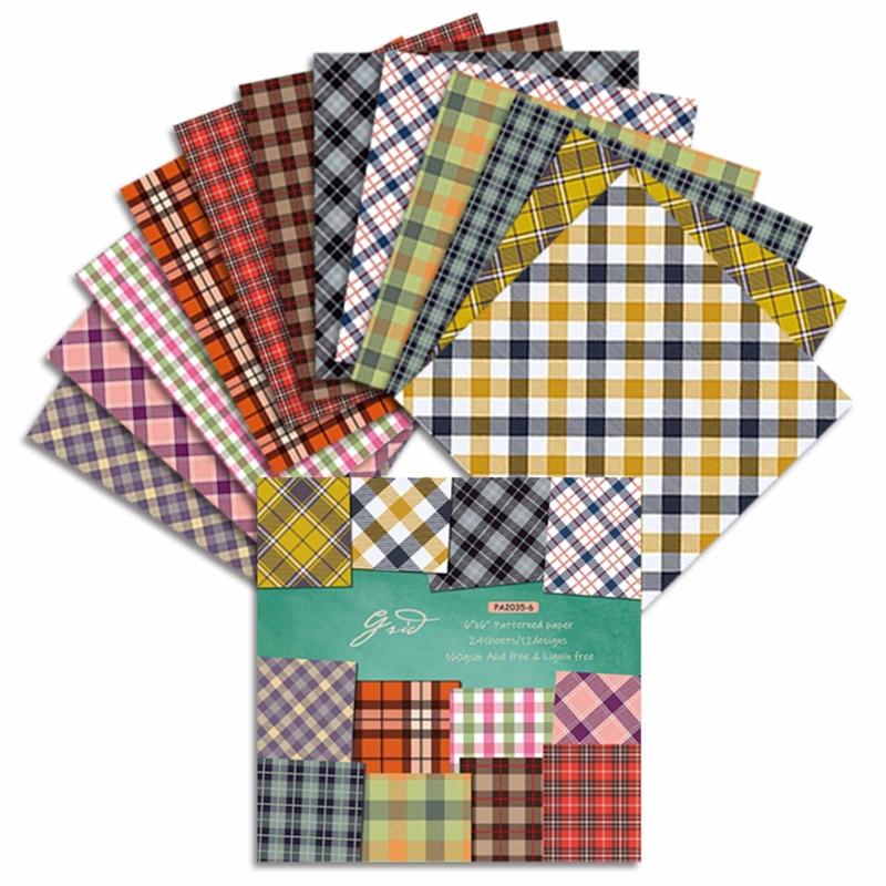 Pattern Paper Set of 24  6in Plaid Patterned Cardstock Present Packaging for Home Festival Holiday Card Decoration