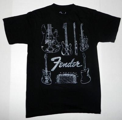 Fender Guitar Faded Music Logo Black Tee Shirt New Unisex T-Shirt