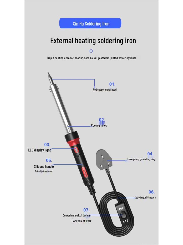 High-Power Industrial-Grade Electric Soldering Iron for Household and Professional Use - Constant Temperature, External Heating.