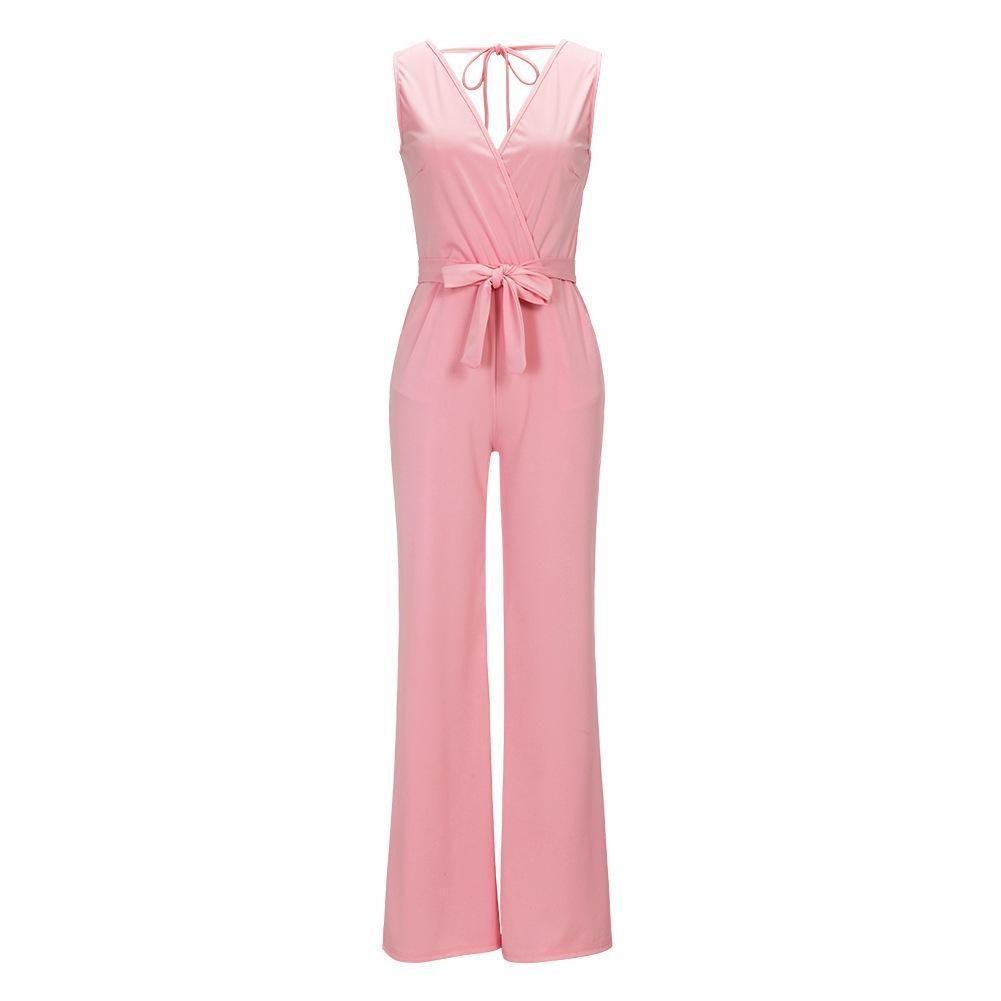 Women Sleeveless V Neck Backless Bandage Jumpsuit For Casual And Party Summer Elegance