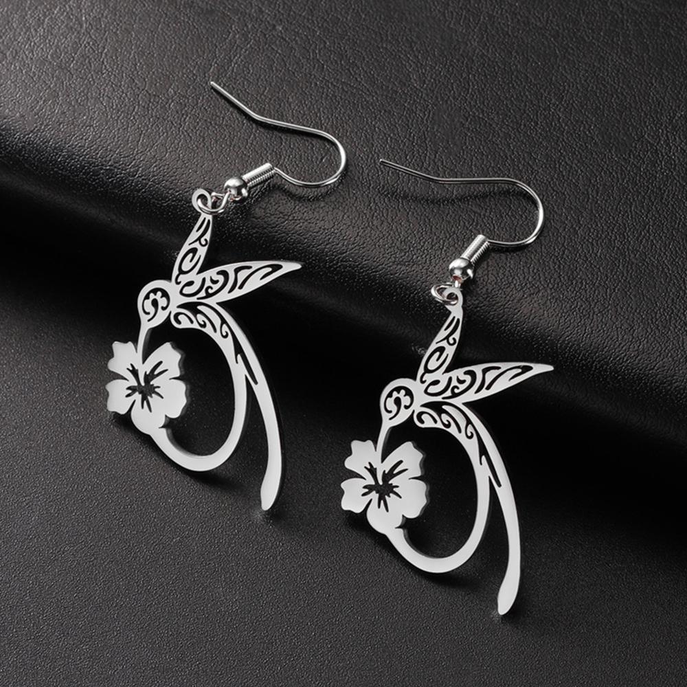 My Shape Hummingbird Flower Pendant Necklaces for Women Girls Bird Floral Stainless Steel Chain Choker Fashion Jewelry Gifts