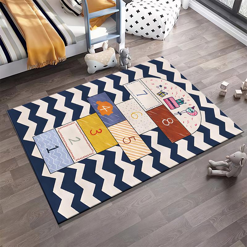 Hopscotch Games Rug with Gifts Design Non-slip rug suitable for living room and bedroom sofas.
