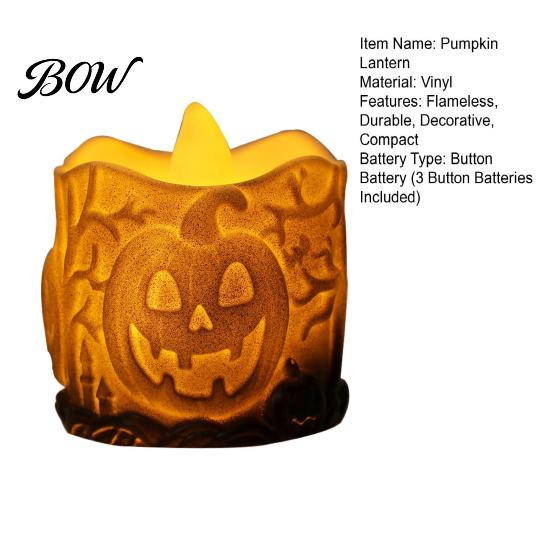 Hollow Relief Pumpkin Light Halloween LED Candle, Flameless Electronic Tealight, Embossed Resin Lantern, Portable Night Spooky Table Decor for Indoor