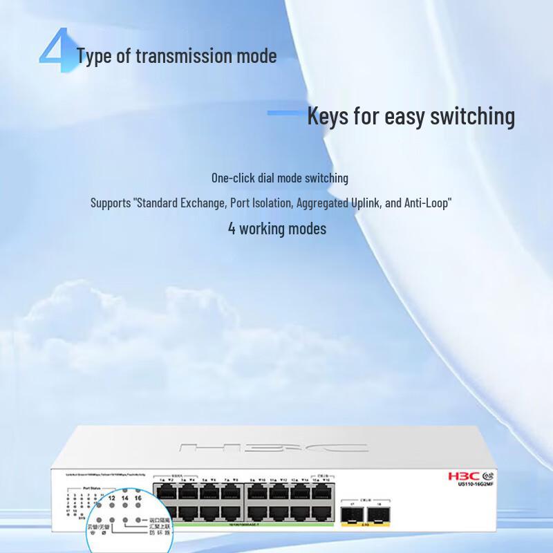 H3C US110-16G2MF 16-Port Gigabit + 2x2.5G Cloud Managed Switch