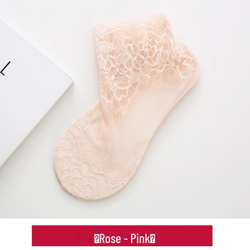 Women s Black Rose Floral Lace Mesh Non-Slip Ultra-Thin Socks: Ankle to Mid-Calf Length, Summer Breathable Design. No Packaging