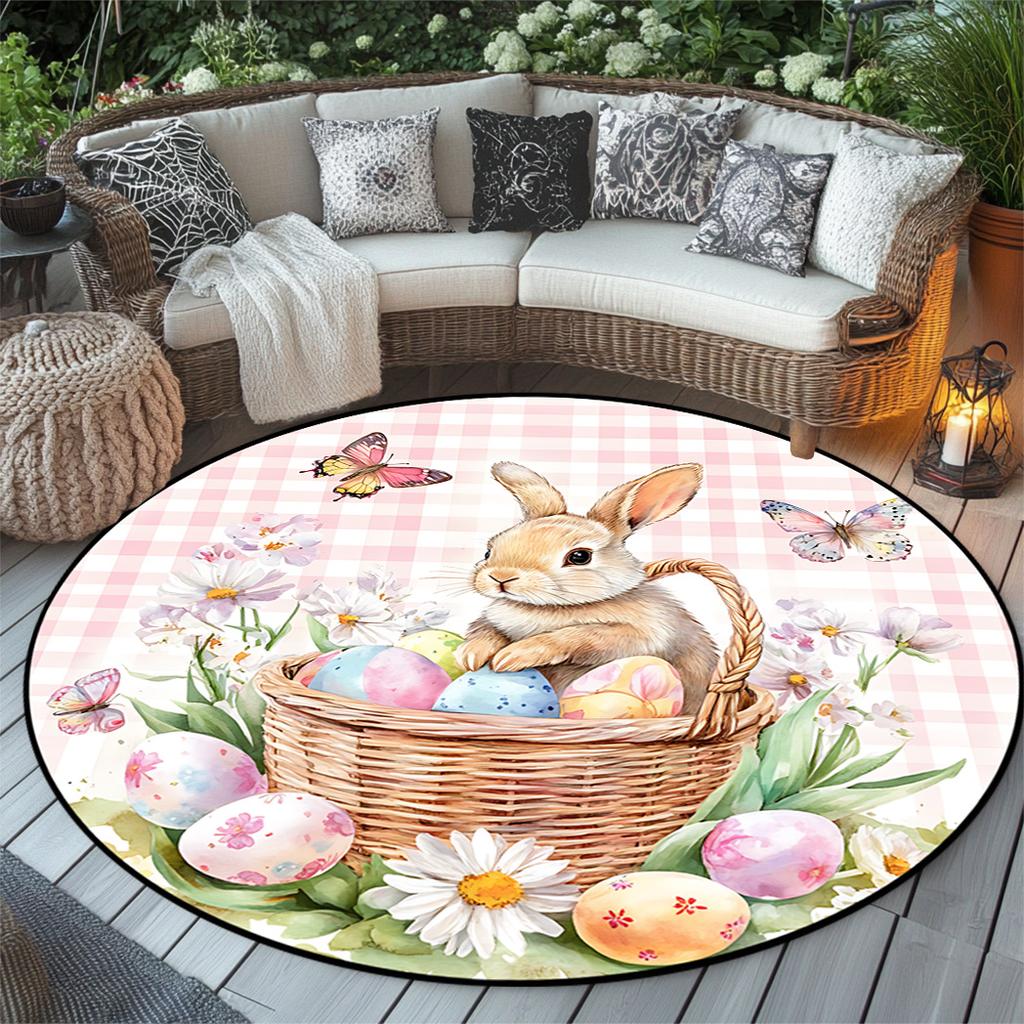 Easter Cute Rabbit Patterned Rug Round Area Rug Decoration Suitable for Living Room Bedroom Office Game Room Children Gift