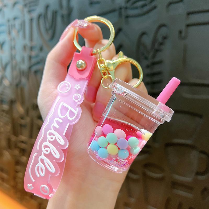 Exquisite Süße Gelee-Bohnen Milchtee Schlüsselanhänger: Treibsand Flüssig Anhänger Tasche Zubehör Geschenk