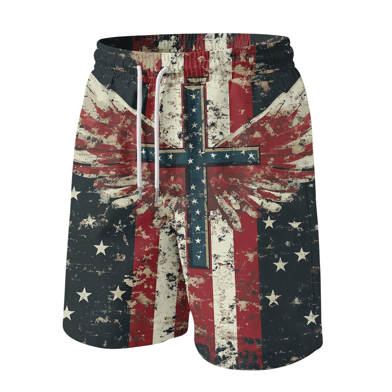

Men s Drawstring Waist Casual Shorts with Independence Day Print Relaxed Fit Lightweight Breathable Fabric for Daily Wear M