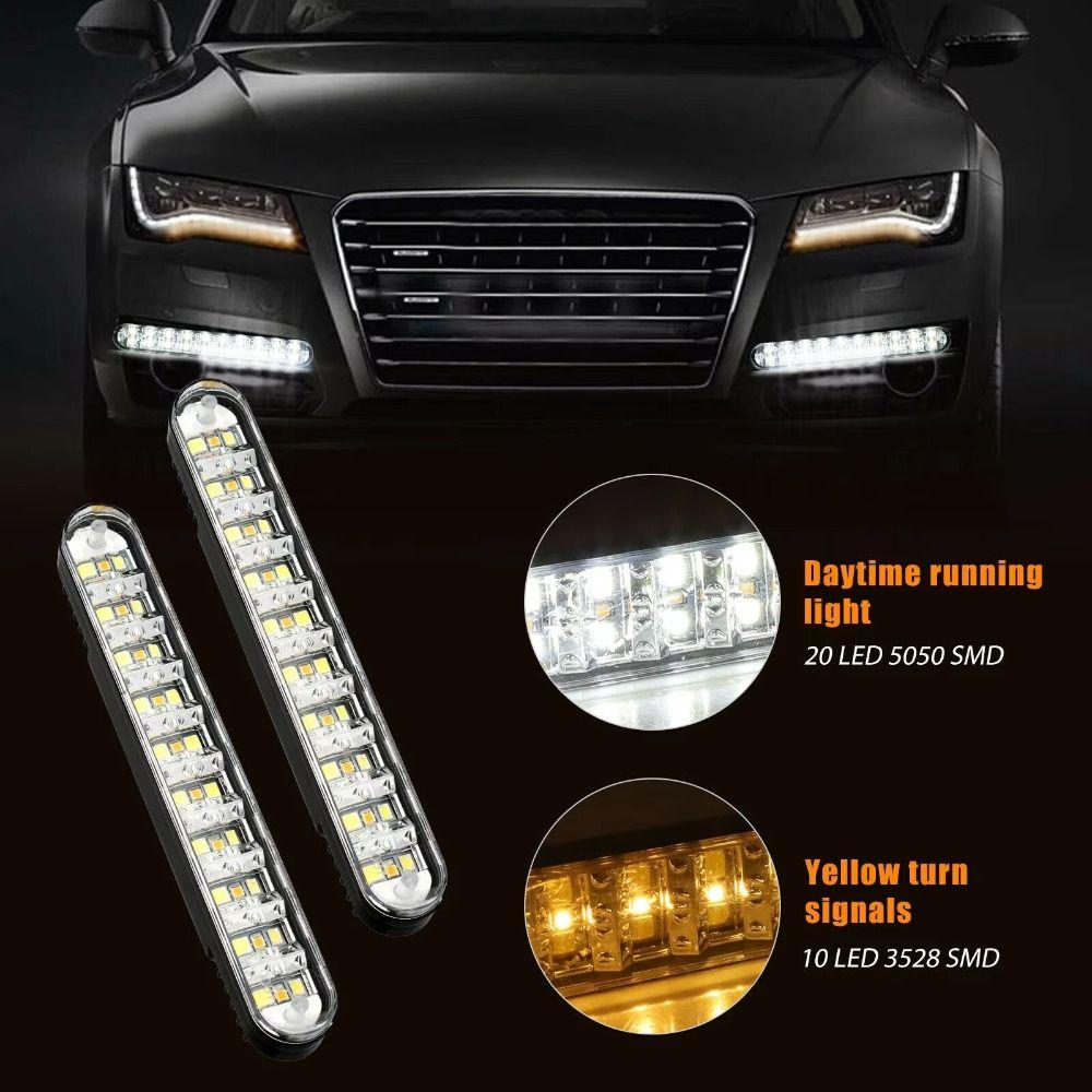 12V DRL Driving Lamp 30 LED Amber Turn Signal Universal Fit LED Strip Kit  Night Driving