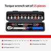 15Pcs Set Bicycle Torque Wrench Set 1/4" 2-24Nm Dual Direction Bike Allen Key Tool Socket Preset Type Spanner Pro Repair Kit