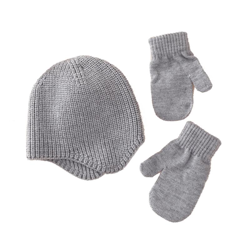 Solid Color Newborn Beanie Hat Mitten Set Warm Knitted Cap Hospital Hat for Toddler Girls Boys Ears Protections Hat