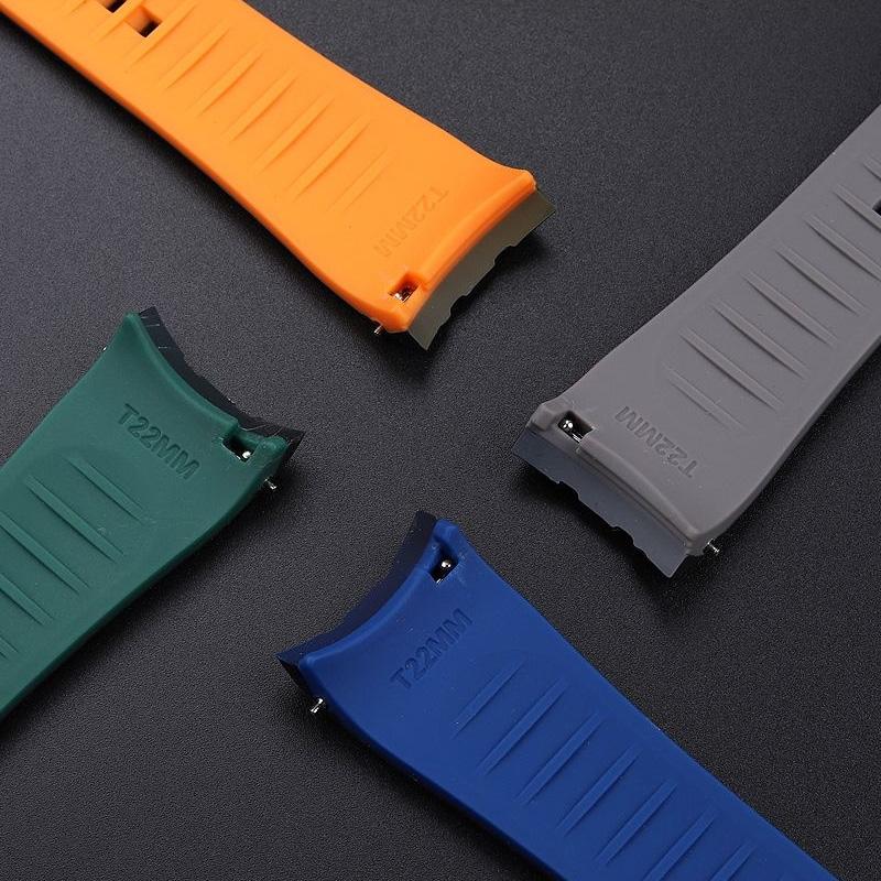 20mm 22mm Waterproof Silicone Watch Strap for Casio Tissot Seiko No.5 Green Water Ghost Citizen Arc Mouth Curved End Watch Chain