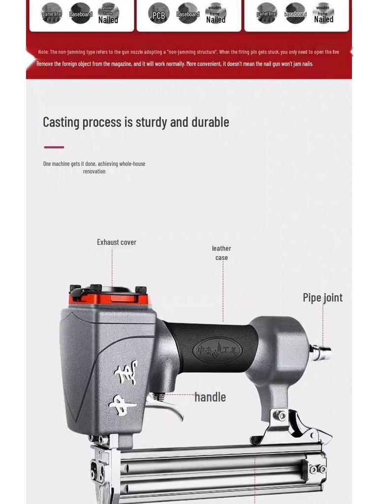 Pneumatic Brad Nailer F30T50, T64 Steel & Staple Nail Gun for Ceiling and Woodworking.
