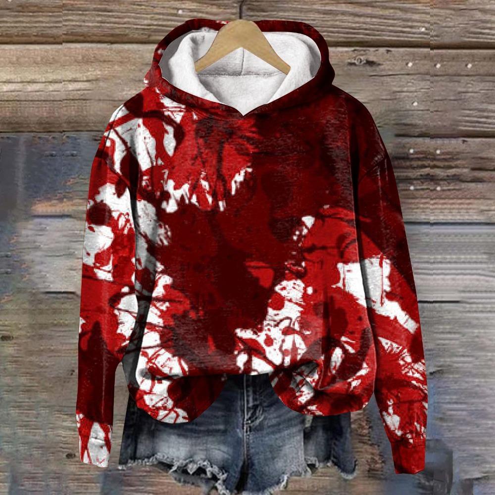Halloween Women Blood Printing Sweatshirts Long Sleeve Casual Hoodies Drawstring Oversized Hooded Pullover Moletom Femininos
