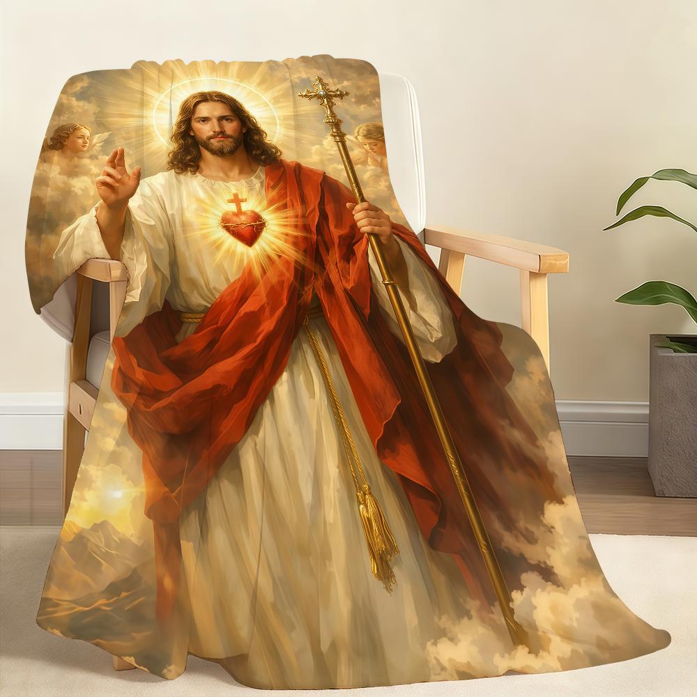 Angelic Blessing Pattern Blanket Soft Throw Blanket for Home Bedroom Bed Sofa Picnic Travel Office Rest Cover Blanket Gift