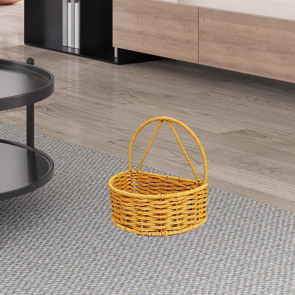 Cesta de Armazenamento Decorativa Feita de Rattan Sintético com Alça, Pendurada Feita à Mão para A