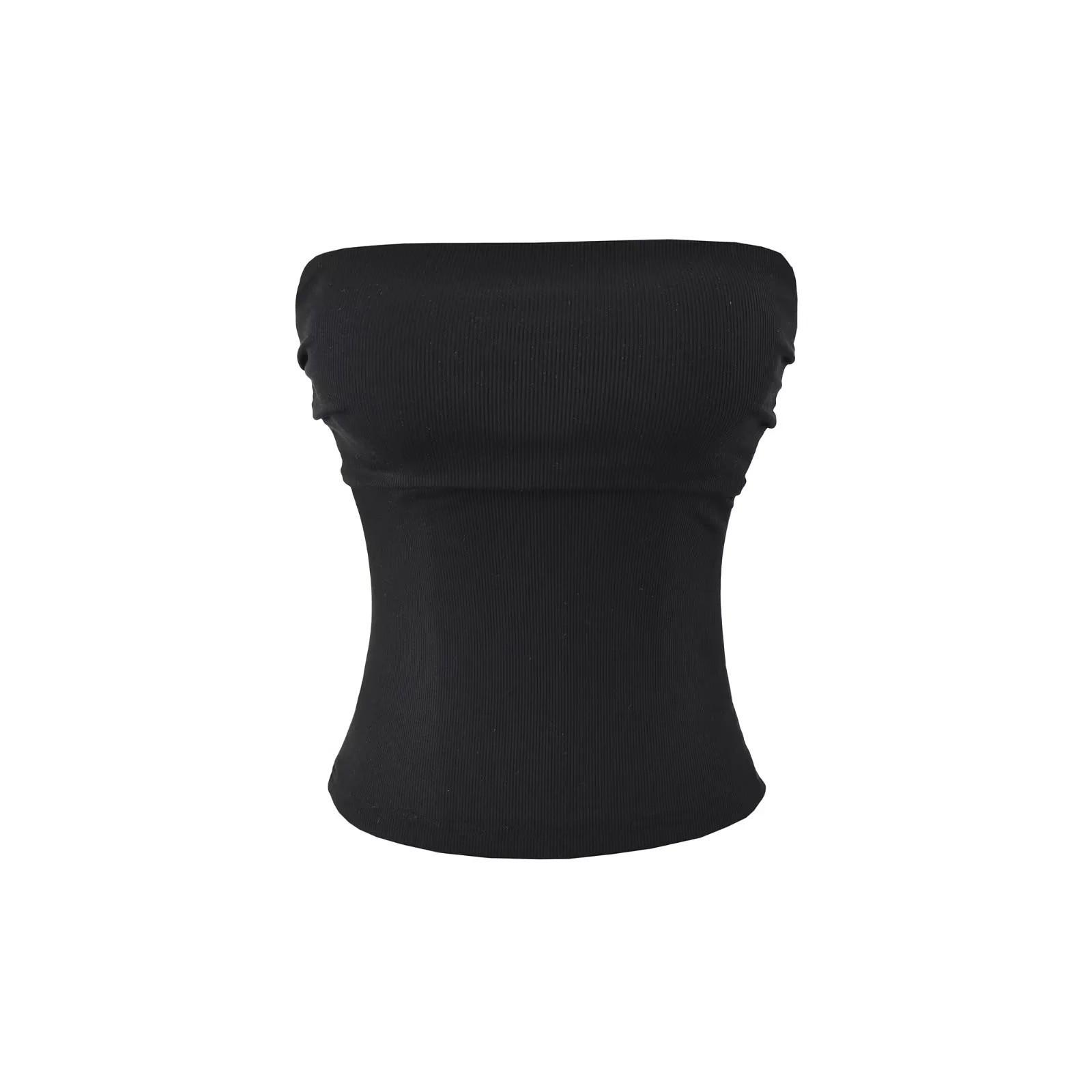 American Sexy Strapless Bandeau Top: Non-Slip, Pleated, Sleeveless, Slim-Fit, Waist-Cinched, Short Outerwear Vest Large чёрный