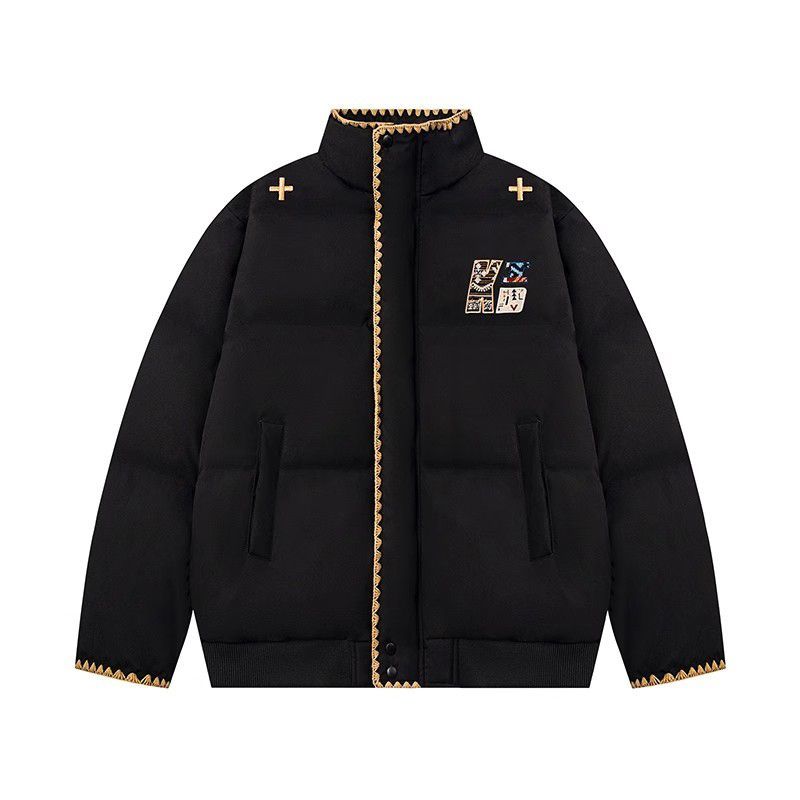 

Chinese Style Winter Thick Warm Cotton Coat Women Loose Embroidery Padded Jacket Fashion Outwear M чорний