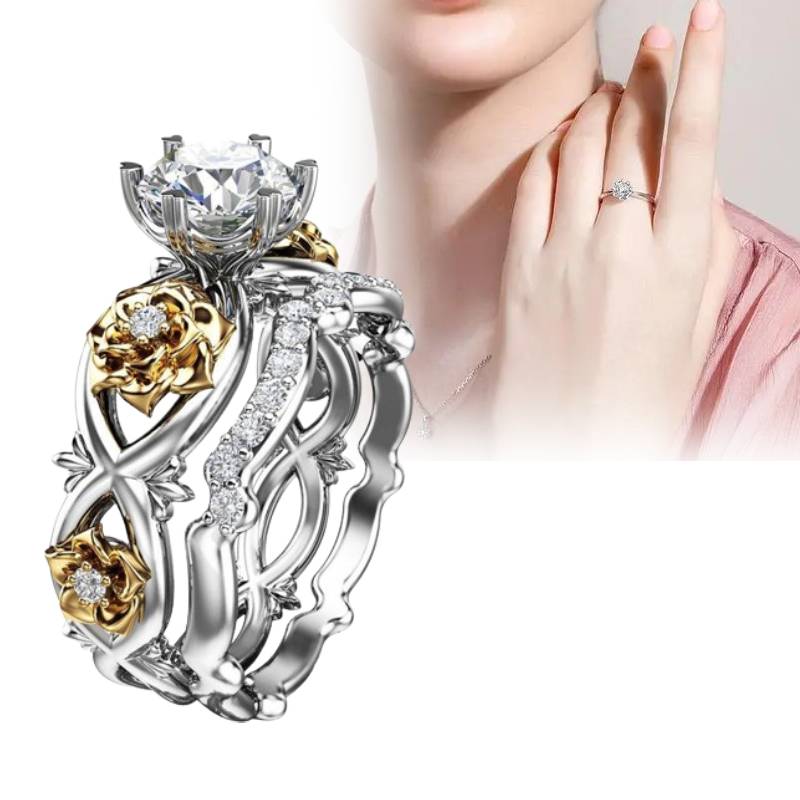 Plated Gold 2pcsset Flower Ring Women Elegant Design Fashionable And Simple