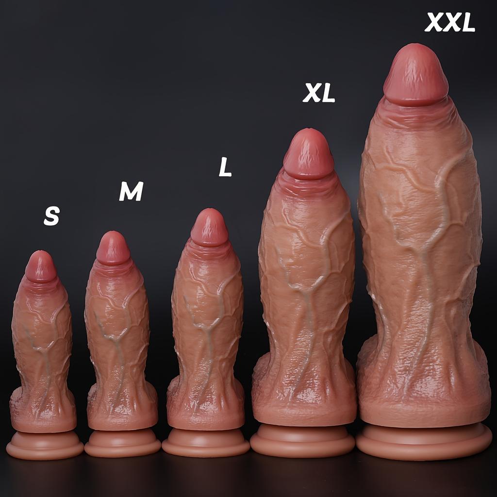Realistic Silicone Dildo – 5 Sizes Including XXL (Up To 33cm), Huge Thick Soft Dildo with Strong Suction Cup for G-Spot & Anal Stimulation, Adult Toy