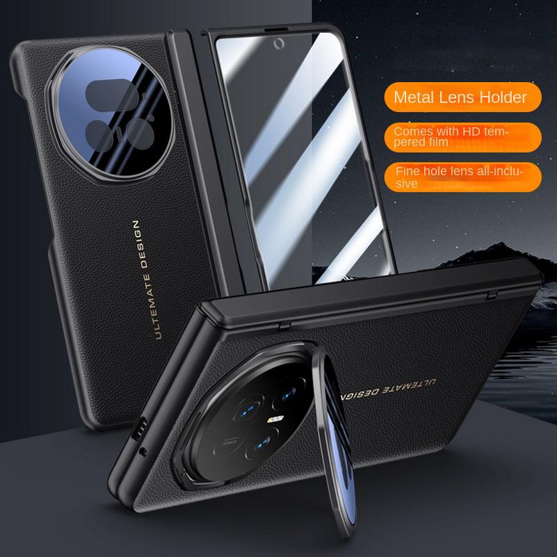 Leather With Privacy Screen Tempered Glass Protector Case For Honor Magic V 5 Magic V5 Spring Hinged Camera Holder Cover