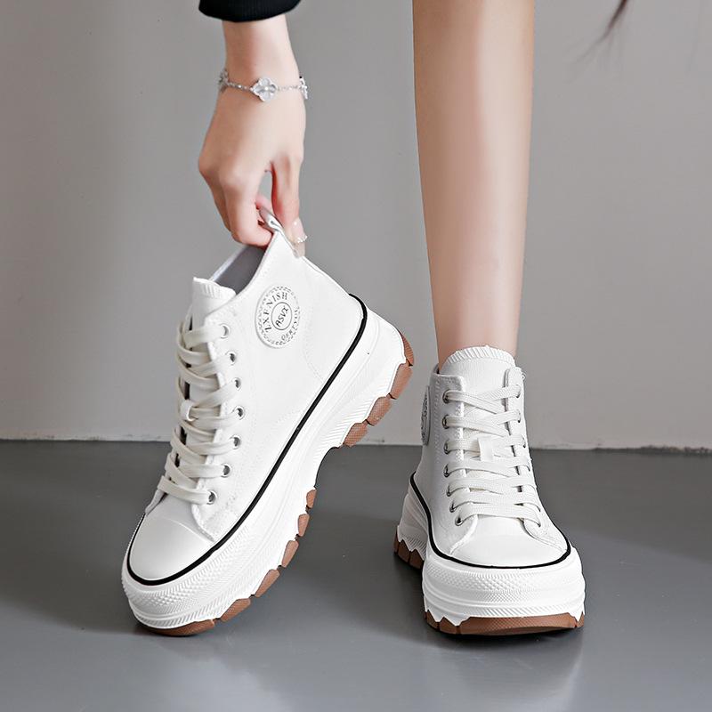 Women High Top Sneakers Lace-Up Casual Plarform Height Canvas Non-slip Wear Resistant Spring Female Vulcanize Shoes