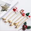 2/4/6PCS Christmas Gift Glod Spoon Fork Set Elk Christmas Cutlery Set Tree Decoration Dessert Scoop Fruit Fork Coffee Spoon