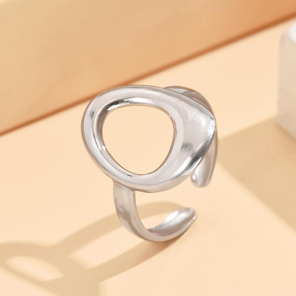 Gold-Plated Geometric Drum-Shaped Adjustable Stainless Steel Ring