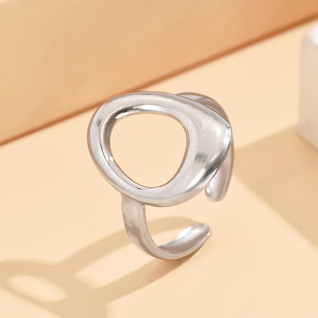 Gold-Plated Geometric Drum-Shaped Adjustable Stainless Steel Ring
