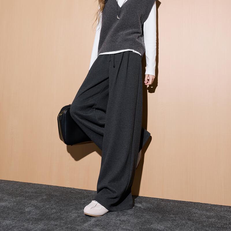 Sancai Women's 2025 Winter Loose Wide-Leg Trousers with Elastic Waist