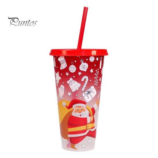 710 ml Weihnachtsbecher mit Farbwechsel und Deckel, Strohhalmen, wiederverwendbar, lebensmittelecht, Becher mit Weihnachtsmann-Design, für Erwachsene und Kinder, verhindert das Verrutschen des Strohhalms, auslaufsicher