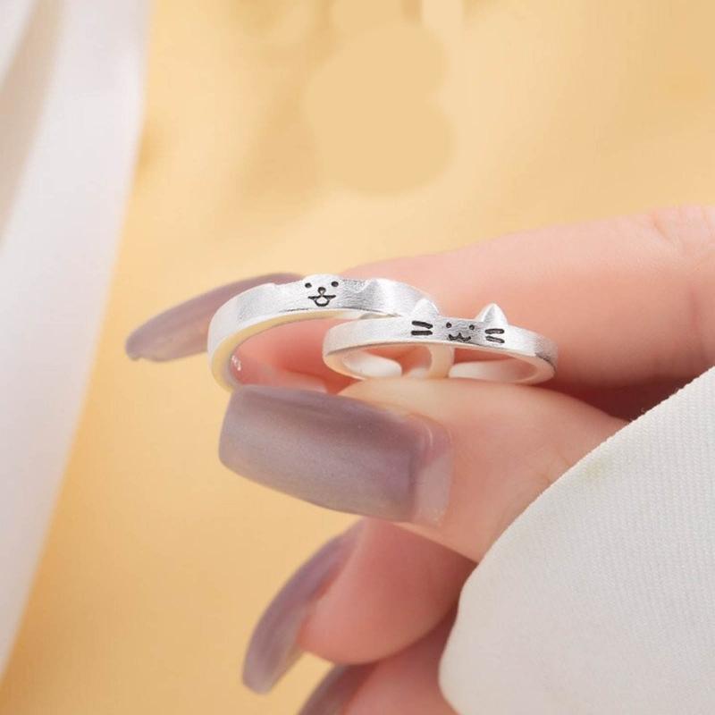 Fashionable Couple Rings Accessory Eye catching Alternative Couple Rings Stylish Silver Rings for Pet Lovers