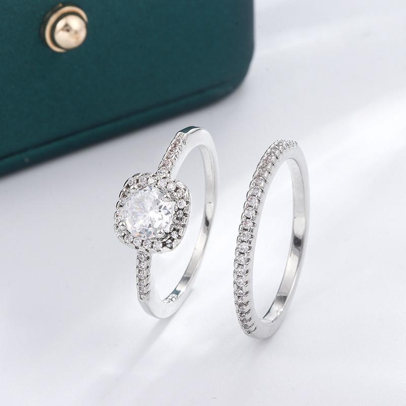 Noi inele de cuplu europene și americane Set de 2 piese inele de zircon cu patru gheare la modă