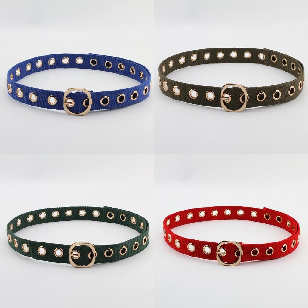 Simple Solid Color Porous Design Women Casual Canvas Belt With Square Buckle For Daily Wear