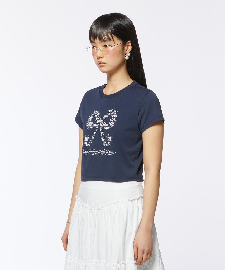 PIPPET Ribbon Typo Graphic Crop T-Shirt (Navy)