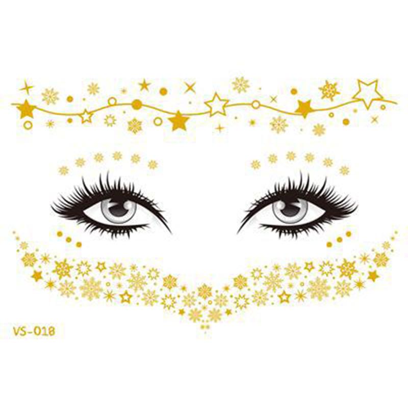 Pegatinas de purpurina para tatuajes faciales, tatuajes temporales metálicos dorados, calcomanías de maquillaje impermeables para chicas, fiestas, festivales de música