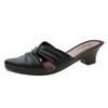 Yuzhihao Women's Summer Pointed Toe Half Slippers - Chunky Heel Casual Low Sandals