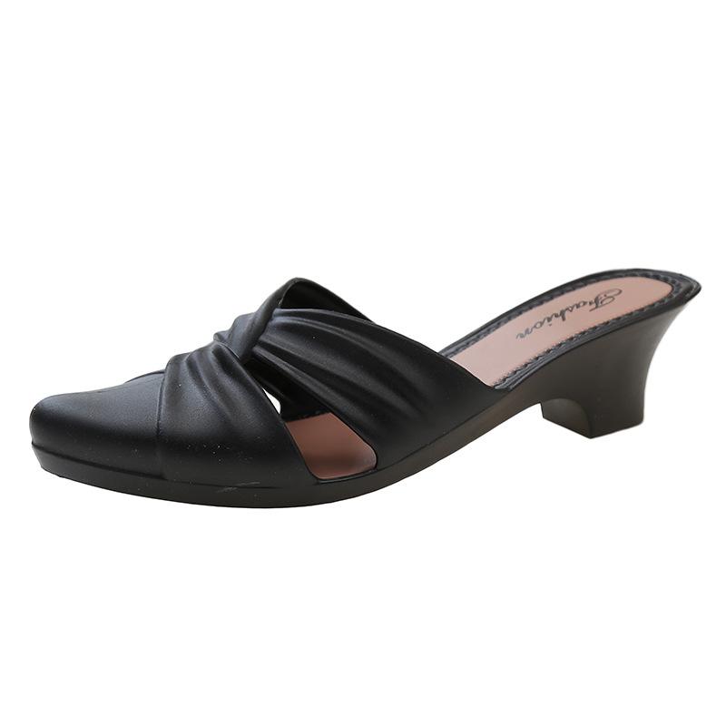 Yuzhihao Women's Summer Pointed Toe Half Slippers - Chunky Heel Casual Low Sandals