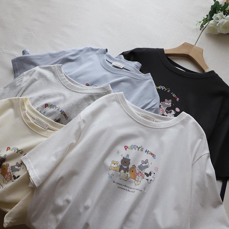 

Women s 2025 Korean Style Casual Cartoon Print Loose T-Shirt One Size
