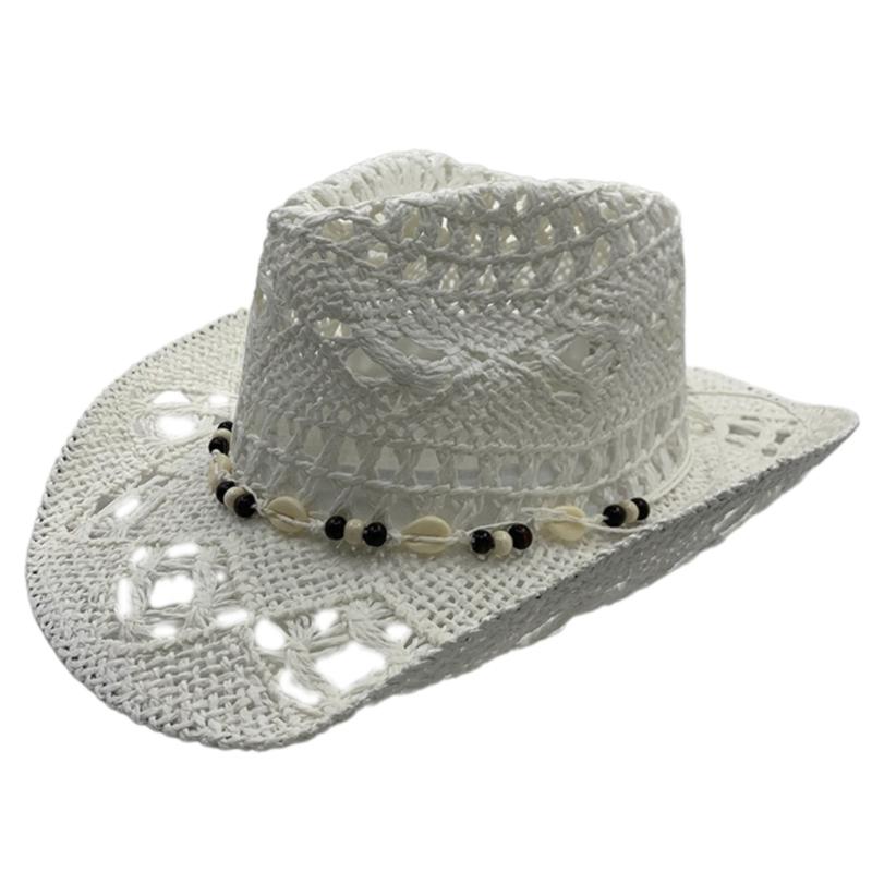 

Woven Straw Hat Seashells Belt Sun Hat for Women Men Unisex Perfect for Beach Vacation and Outdoor Event Gathering білий