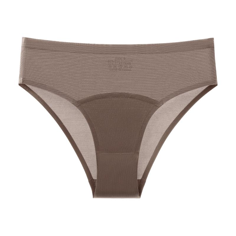 TERMEZY Sexy Ice Silk Satin Briefs Mid-Waist Mesh Seamless Underwear Solid Color Patchwork Breathable Panties