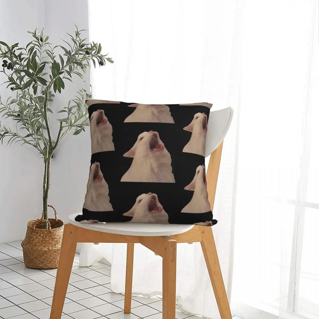White Cat Screaming Meme Pillow Case Cushion Covers  Zipper Decorative Pillowcase for Sofa